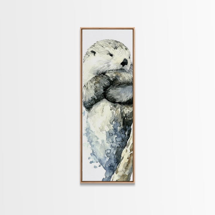 Cute Sea Otter Portrait Canvas Print, Coastal Animal Wall Art, Ocean Nursery Decor, Bathroom Wall Decor, Gift For Otter Lover