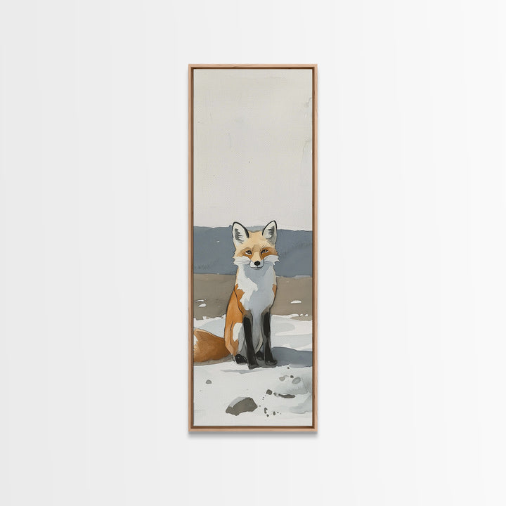 Minimal Fox In Snow Wall Art, Modern Wildlife Canvas Print, Scandinavian Animal Decor, Woodland Nursery Art, Neutral Home Decor