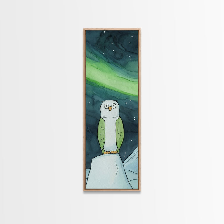 Cute Owl Under Aurora Wall Art, Whimsical Northern Lights Canvas Print, Kids Room Decor, Nursery Animal Art, Winter Gift