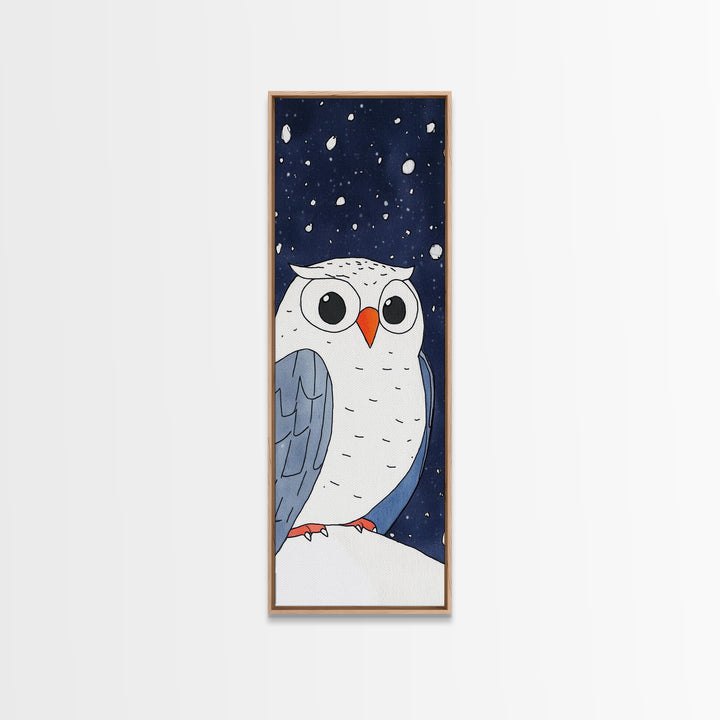 Snowy Owl Closeup Wall Art, Cute Winter Bird Canvas Print, Whimsical Nursery Decor, Kids Room Art, Snowfall Animal Gift Print