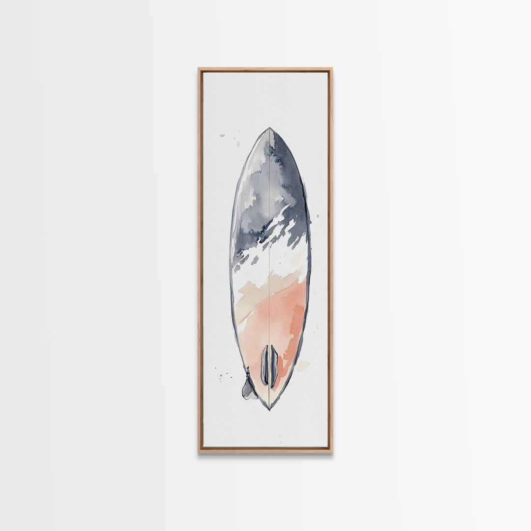 Minimalist Coral Gray Surfboard Canvas Print, Beach Wall Art, Coastal Bathroom Decor, Modern Nautical Home Decor, Surf Poster