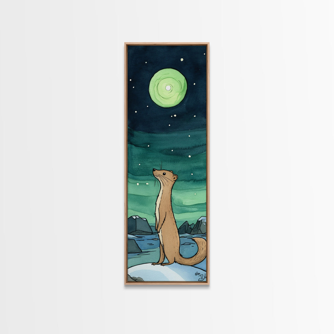 Otter Under Green Moon Aurora Wall Art, Whimsical Animal Print, Celestial Nursery Decor, Cute Kids Room Art, Gift For Her