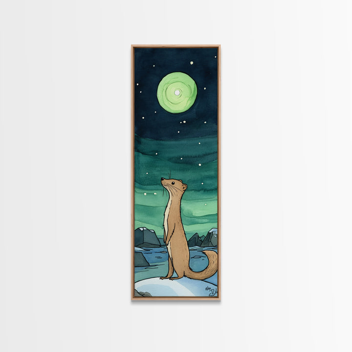 Otter Under Green Moon Aurora Wall Art, Whimsical Animal Print, Celestial Nursery Decor, Cute Kids Room Art, Gift For Her