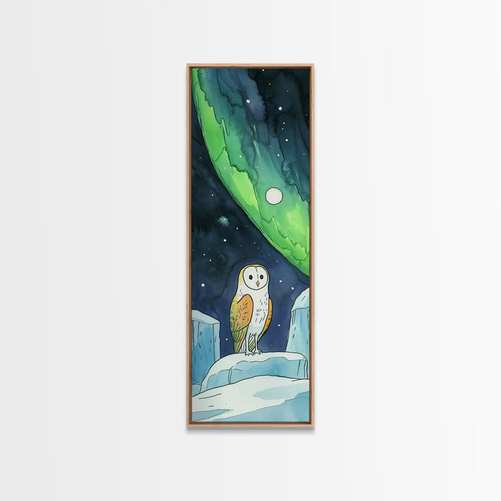 Barn Owl Under Northern Lights Canvas Print, Celestial Wall Art, Aurora Borealis Nursery Decor, Arctic Wildlife Gift For Owl Lovers