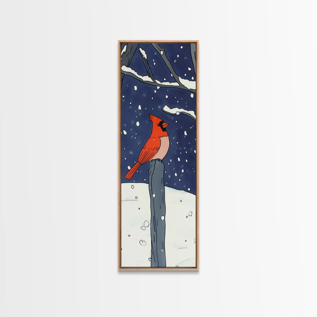 Red Cardinal On Snowy Fence Post Canvas Print, Winter Bird Wall Art, Rustic Home Decor, Christmas Gift, Nature Wall Decor