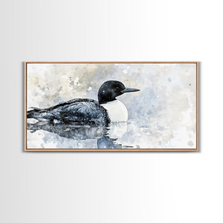 Watercolor Loon On Misty Lake Wall Art, Coastal Bird Canvas Print, Nature Wildlife Decor, Serene Lake House Gift, Living Room Fine Art Print