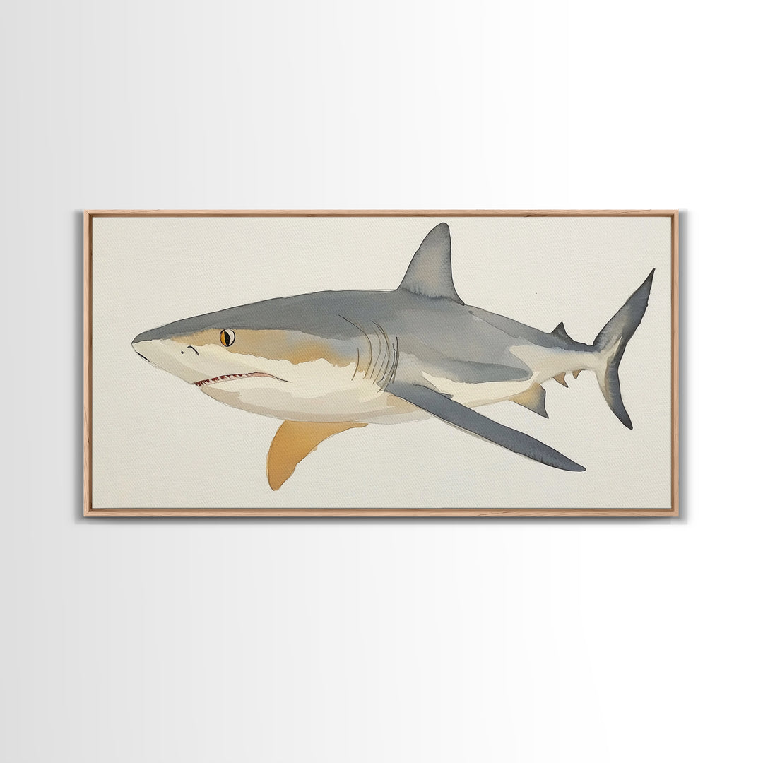 Watercolor Shark Illustration Canvas Print, Coastal Ocean Wall Art, Marine Life Decor, Beach House Gift, Nautical Animal Art