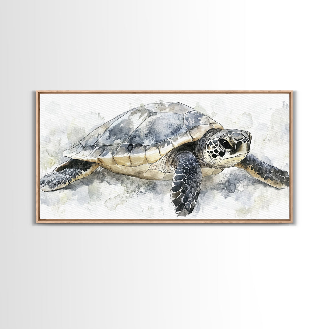 Realistic Sea Turtle Swimming Canvas Print, Coastal Wall Art, Ocean Animal Decor, Beach House Art Print, Gift For Sea Lovers