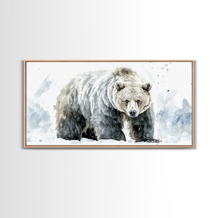 Snowy Grizzly Bear Canvas Print, Winter Wildlife Wall Art, Rustic Mountain Animal Decor, Lodge Cabin Living Room Gift For Him