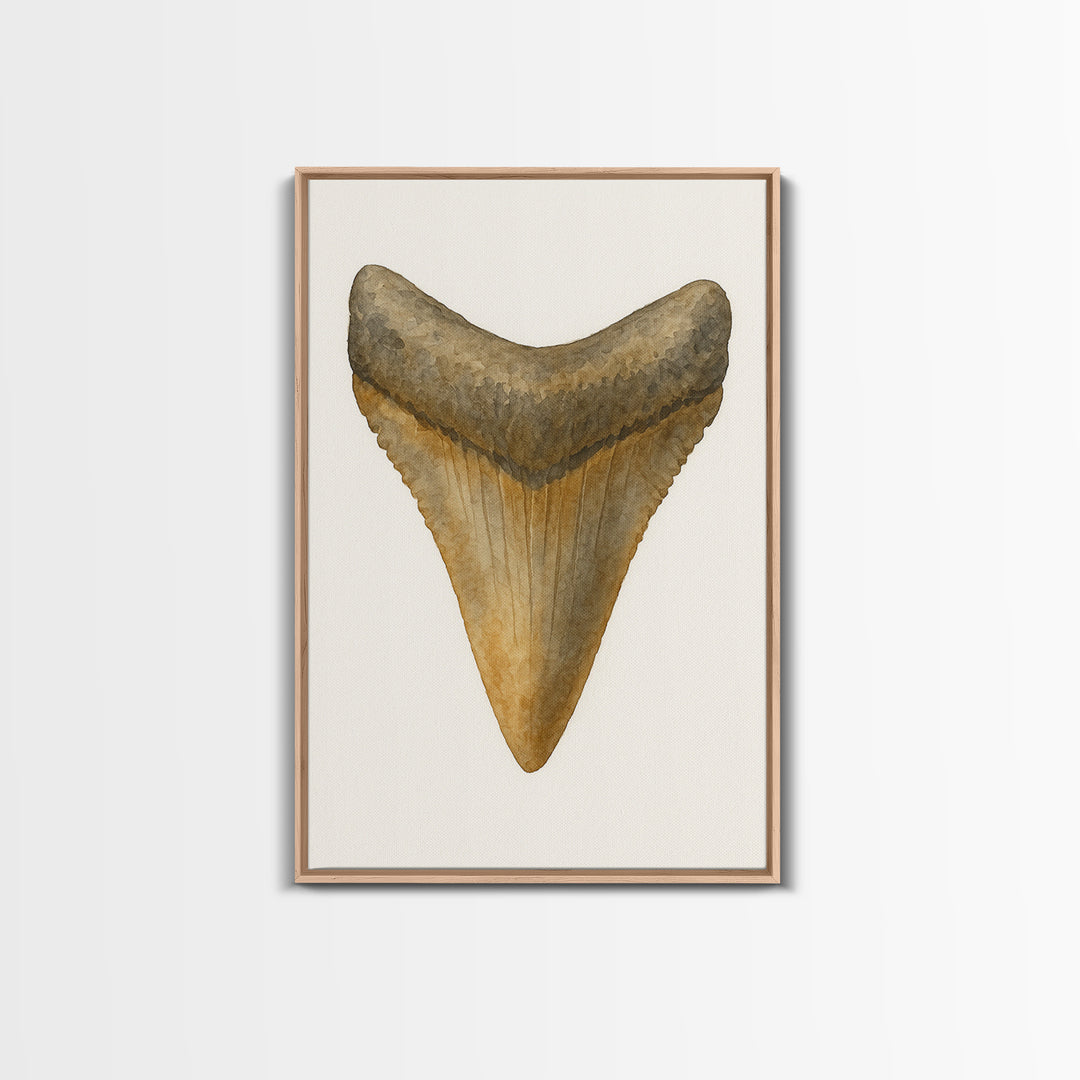 Watercolor Fossil Shark Tooth Wall Art, Nautical Coastal Decor, Ocean Nature Art Print, Beach House Gift, Marine Life Poster