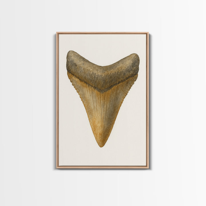 Watercolor Fossil Shark Tooth Wall Art, Nautical Coastal Decor, Ocean Nature Art Print, Beach House Gift, Marine Life Poster