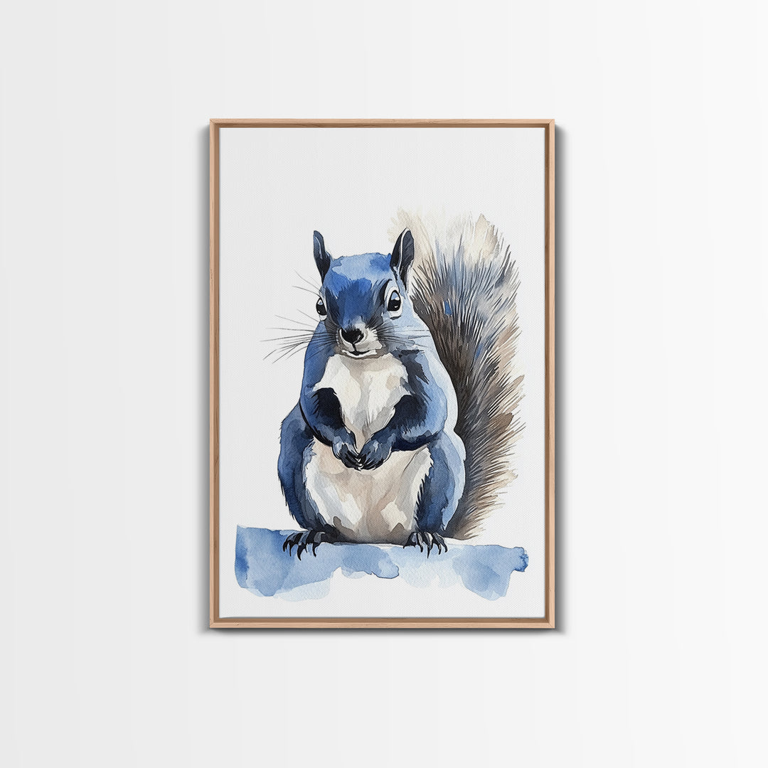 Blue Watercolor Squirrel Wall Art, Cute Woodland Animal Print, Nursery Decor, Kids Room Art, Whimsical Wildlife Poster Gift