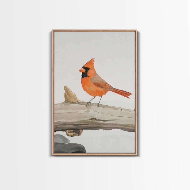 Bright Cardinal On Weathered Log Canvas Print, Winter Bird Wall Art, Rustic Nature Decor, Farmhouse Wall Decor, Gift For Her