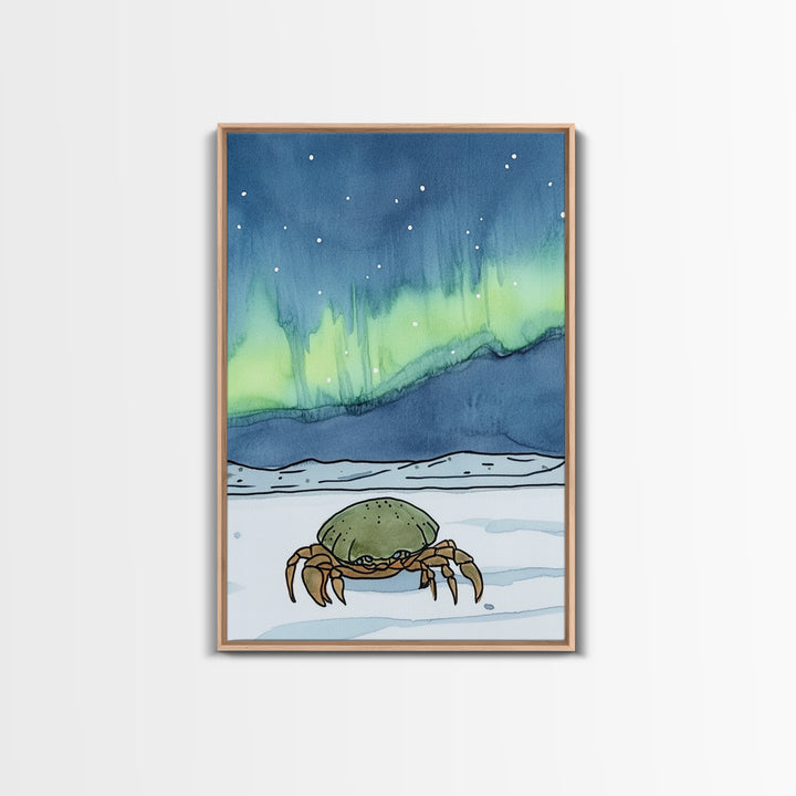 Arctic Crab Under Northern Lights Wall Art, Whimsical Ocean Print, Coastal Nursery Decor, Marine Life Gift, Kids Room Art