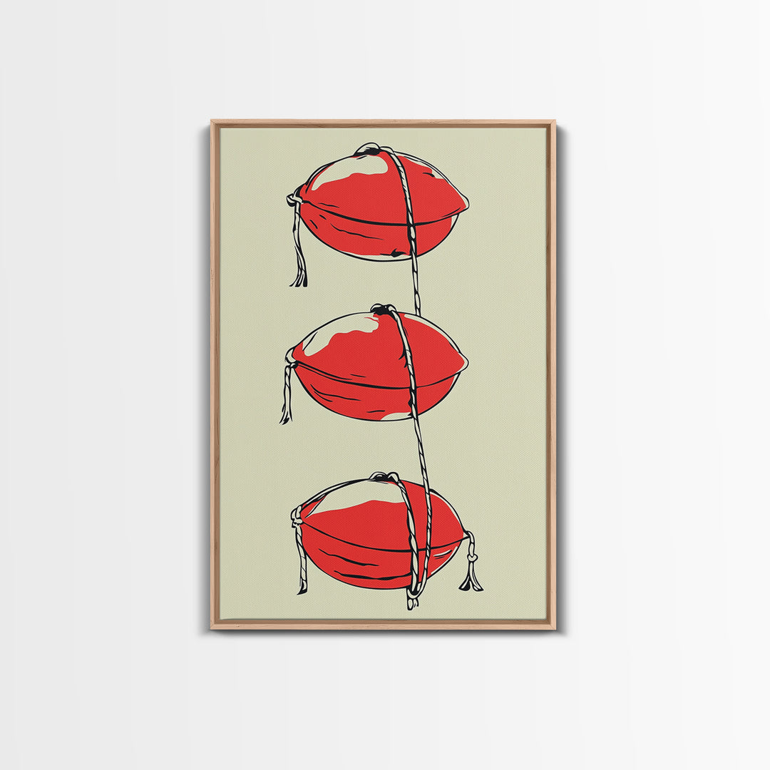 Red Lobster Buoys Wall Art, Nautical Line Drawing Print, Coastal Kitchen Decor, Beach House Wall Decor, Bold Minimal Art