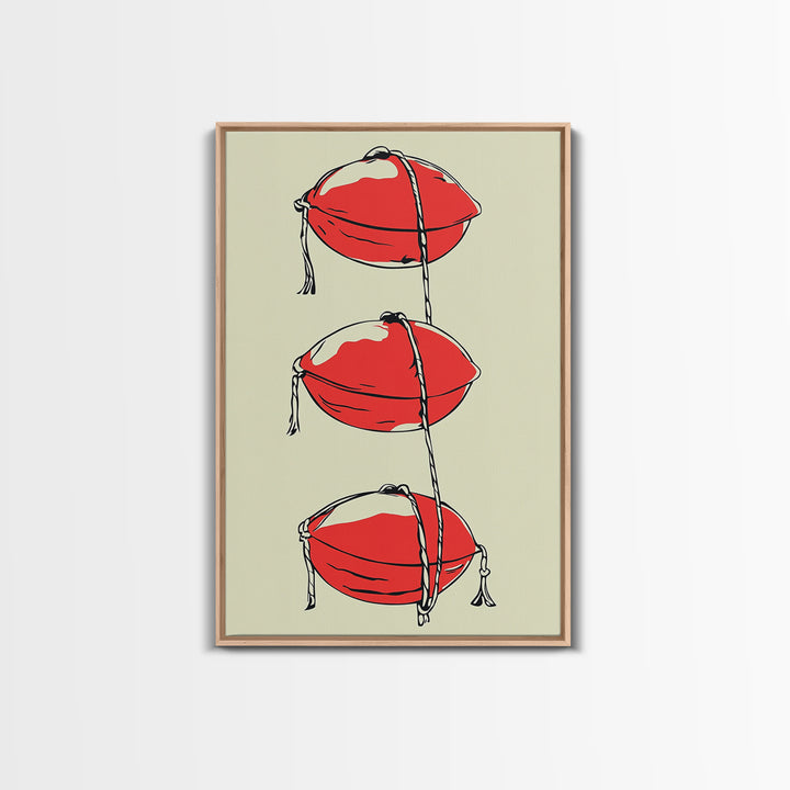 Red Lobster Buoys Wall Art, Nautical Line Drawing Print, Coastal Kitchen Decor, Beach House Wall Decor, Bold Minimal Art