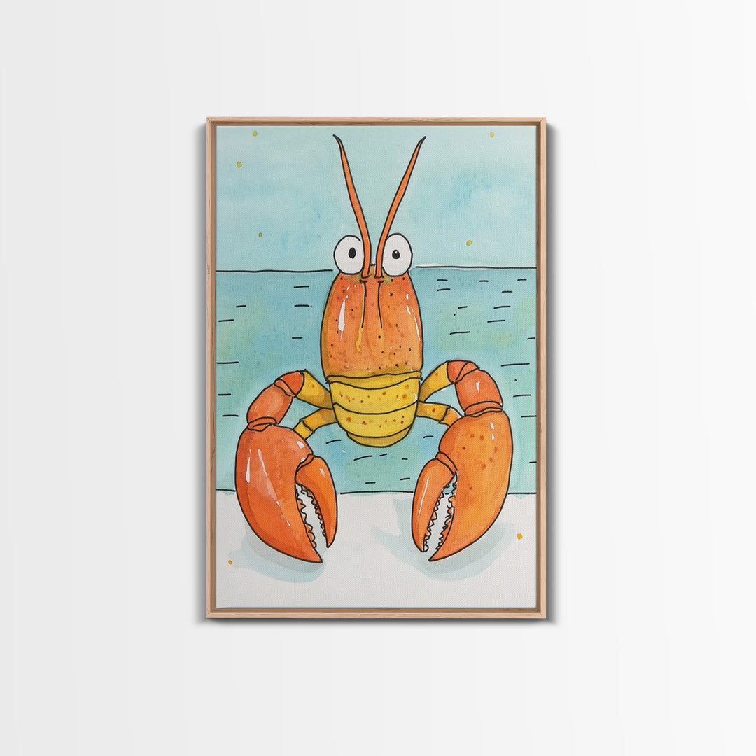 Cute Orange Lobster By The Sea Wall Art, Coastal Kitchen Decor, Nautical Bathroom Print, Seafood Art, Beach House Decor Gift