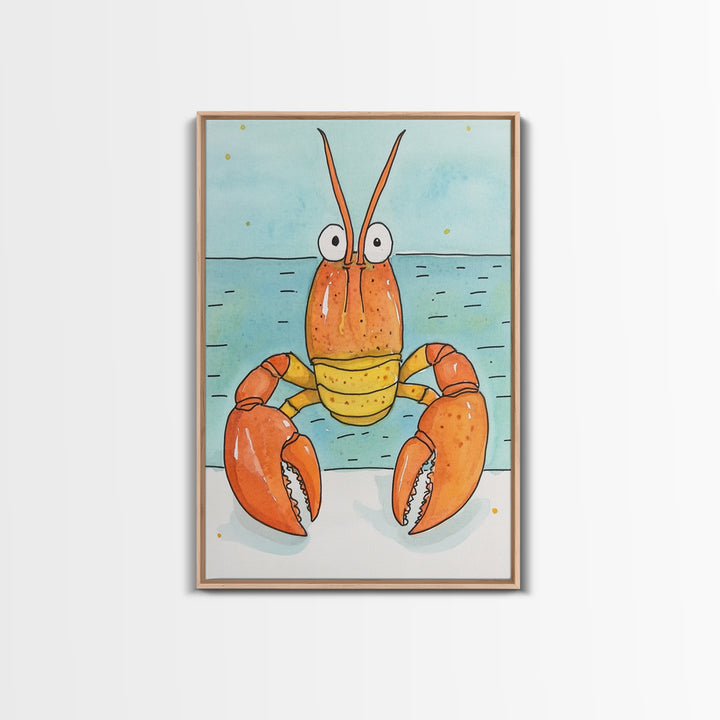 Cute Orange Lobster By The Sea Wall Art, Coastal Kitchen Decor, Nautical Bathroom Print, Seafood Art, Beach House Decor Gift