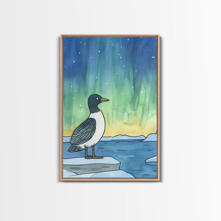 Arctic Bird Under Northern Lights Wall Art, Aurora Landscape Print, Coastal Nursery Decor, Nature Gift For Her Home Decor