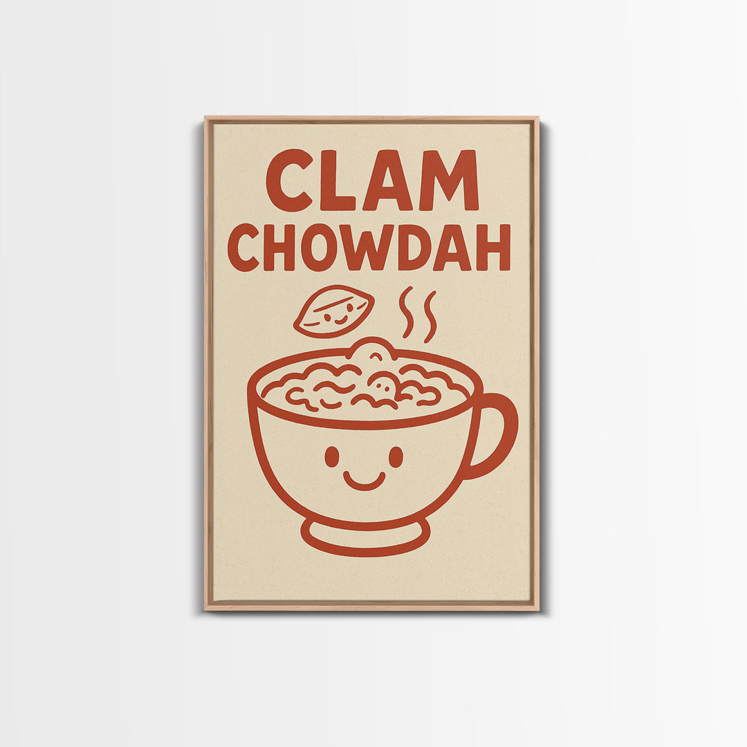 Cute Clam Chowdah Soup Bowl Wall Art, Funny Kitchen Print, New England Seafood Decor, Coastal Cafe Gift For Food Lover Home Decor