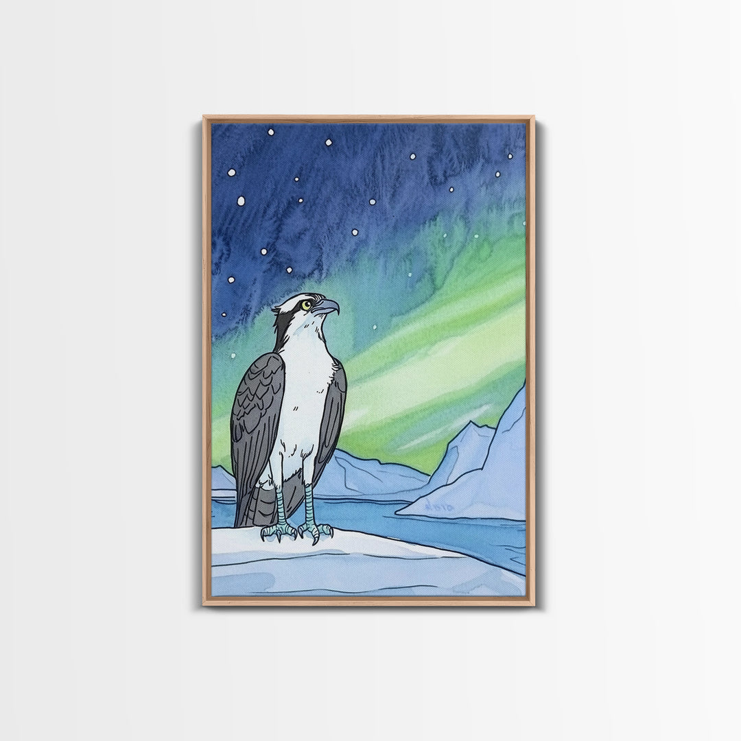 Osprey Under Northern Lights Wall Art, Arctic Bird Canvas Print, Celestial Nature Decor, Wildlife Art For Cabin Or Office
