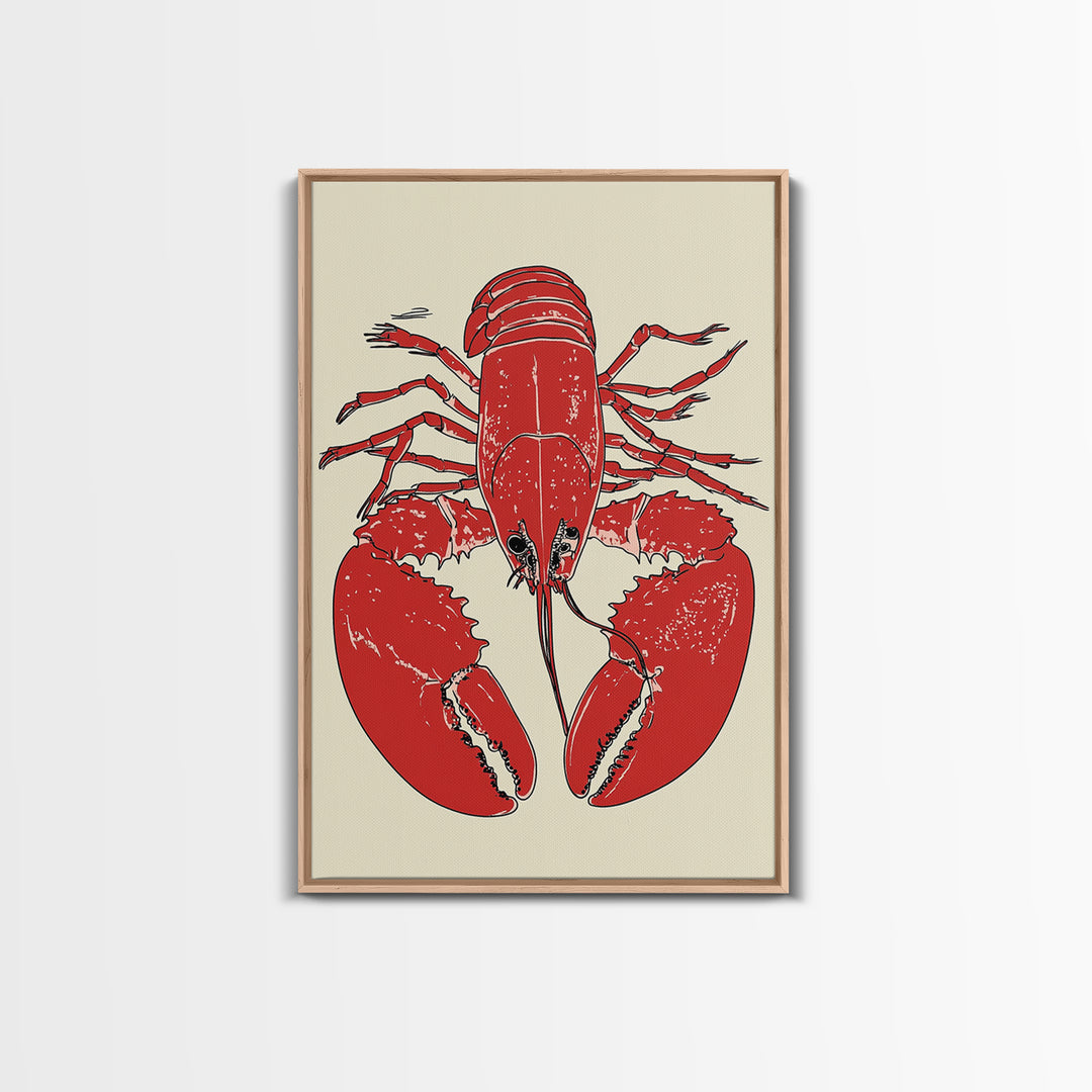 Bold Red Lobster Illustration Canvas Print, Seafood Kitchen Wall Art, Coastal Home Decor, Nautical Dining Room Print Gift