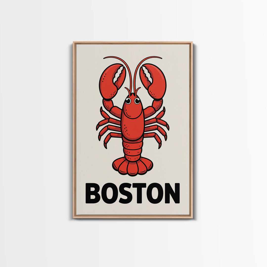 Red Lobster Boston Canvas Print, Coastal Kitchen Wall Art, Nautical Seafood Poster, New England Beach House Decor Art Gift
