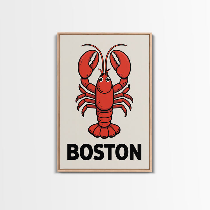 Red Lobster Boston Canvas Print, Coastal Kitchen Wall Art, Nautical Seafood Poster, New England Beach House Decor Art Gift