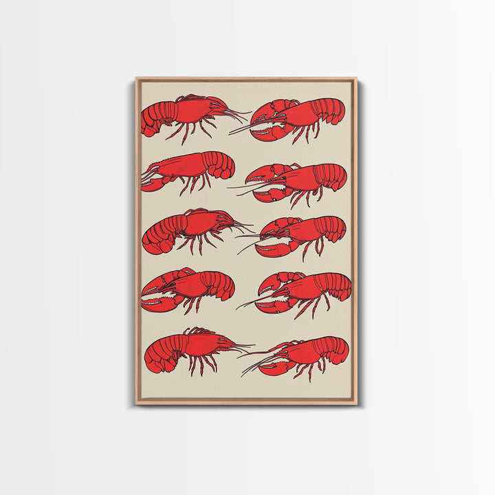 Red Lobster Pattern On Beige Wall Art, Coastal Kitchen Decor, Seafood Print, Nautical Home Decor, Beach House Dining Room Gift