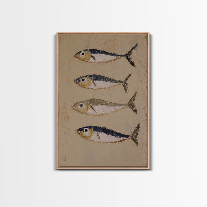 Four Small Fish Rustic Wall Art, Coastal Kitchen Decor, Nautical Print, Seafood Wall Decor, Beach House Dining Room Gift For Foodie