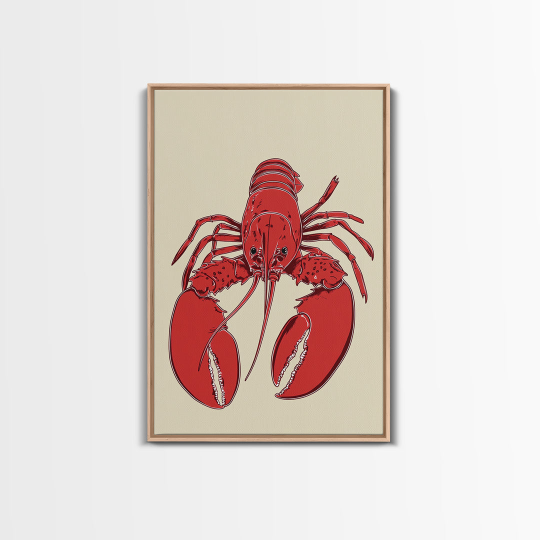 Bold Red Lobster Illustration Canvas Print, Coastal Kitchen Wall Art, Nautical Seafood Decor, Beach House Gift For Food Lovers