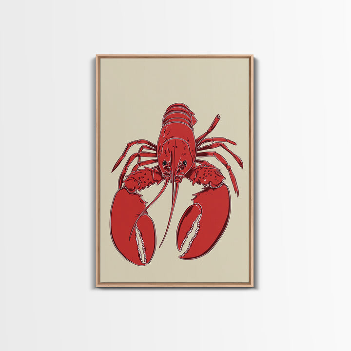 Bold Red Lobster Illustration Canvas Print, Coastal Kitchen Wall Art, Nautical Seafood Decor, Beach House Gift For Food Lovers
