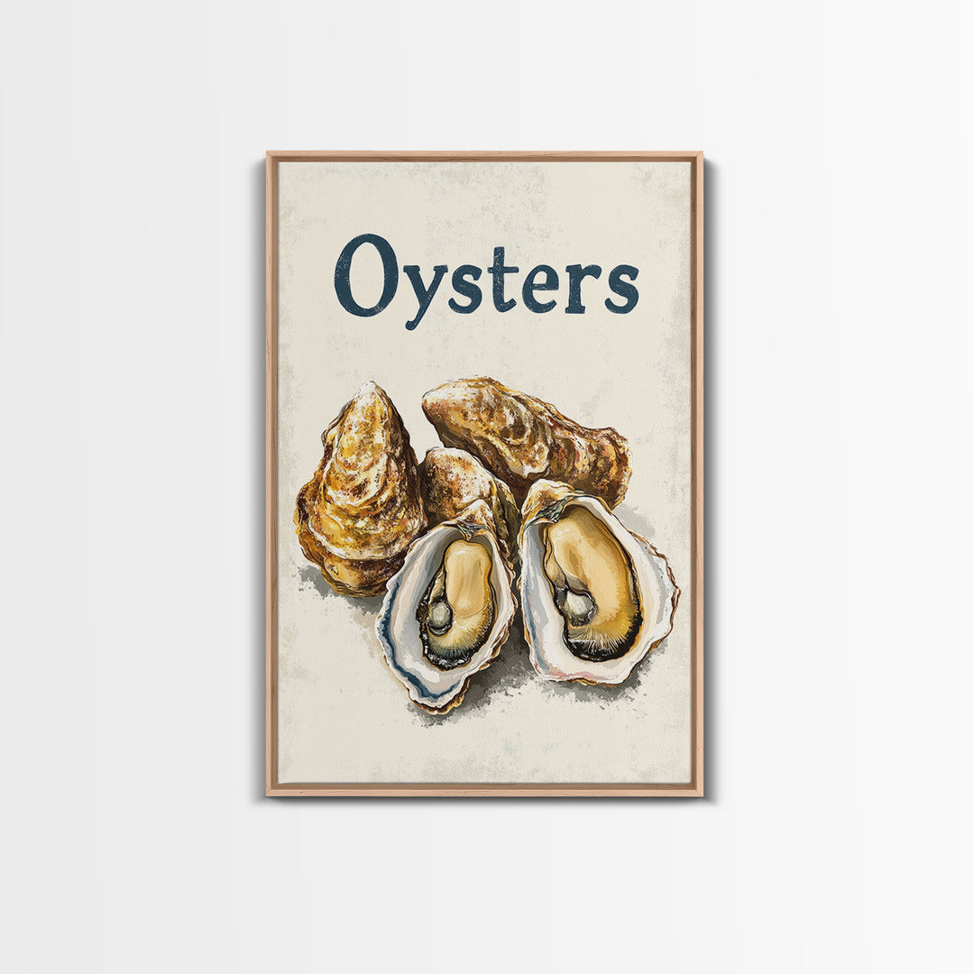 Blue Oyster Shell Illustration Canvas Print, Coastal Kitchen Wall Decor, Seafood Poster, Nautical Dining Room Art Print, Gift For Foodie
