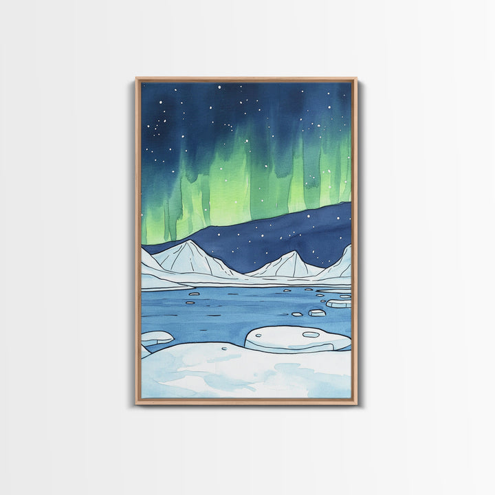 Northern Lights Arctic Landscape Canvas Print, Aurora Borealis Wall Decor, Winter Nature Art Print, Cozy Living Room Decor