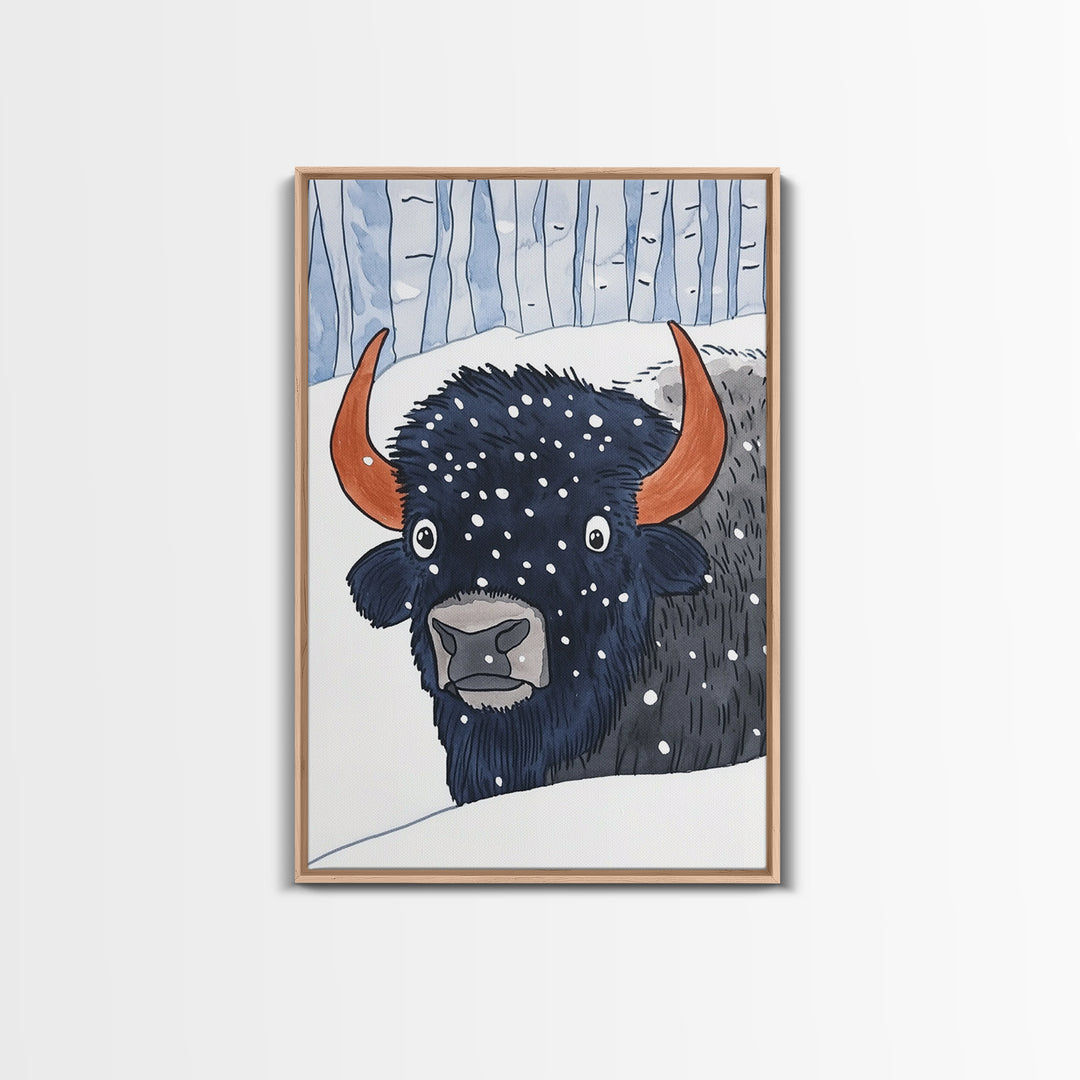 Snowy Bison Portrait Wall Art, Winter Wildlife Print, Rustic Cabin Decor, Animal Wall Decor, Western Nursery Art, Gift For Him