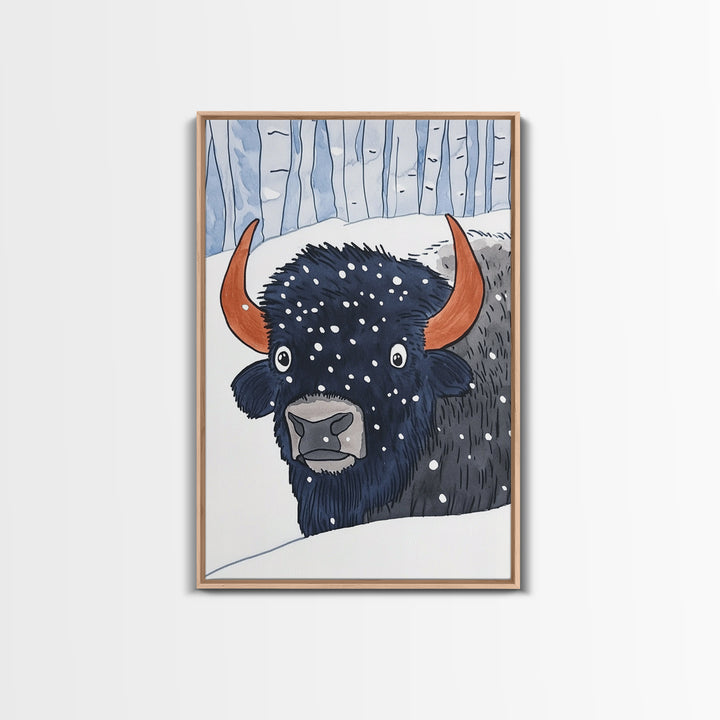 Snowy Bison Portrait Wall Art, Winter Wildlife Print, Rustic Cabin Decor, Animal Wall Decor, Western Nursery Art, Gift For Him