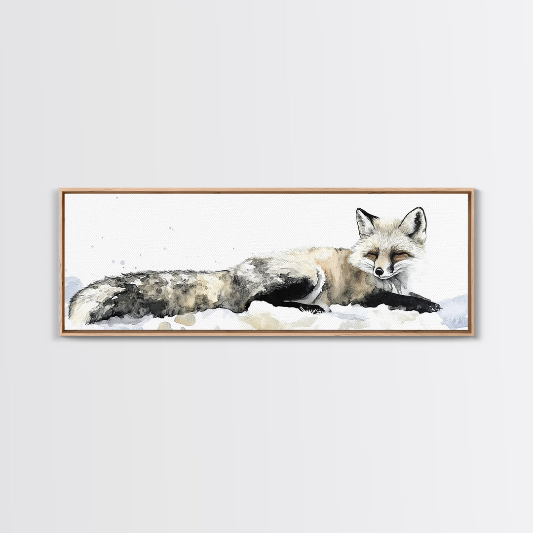 Resting Arctic Fox In Snow Canvas Print, Winter Wildlife Wall Art, Neutral Woodland Decor, Minimalist Animal Art, Bedroom Decor Gift