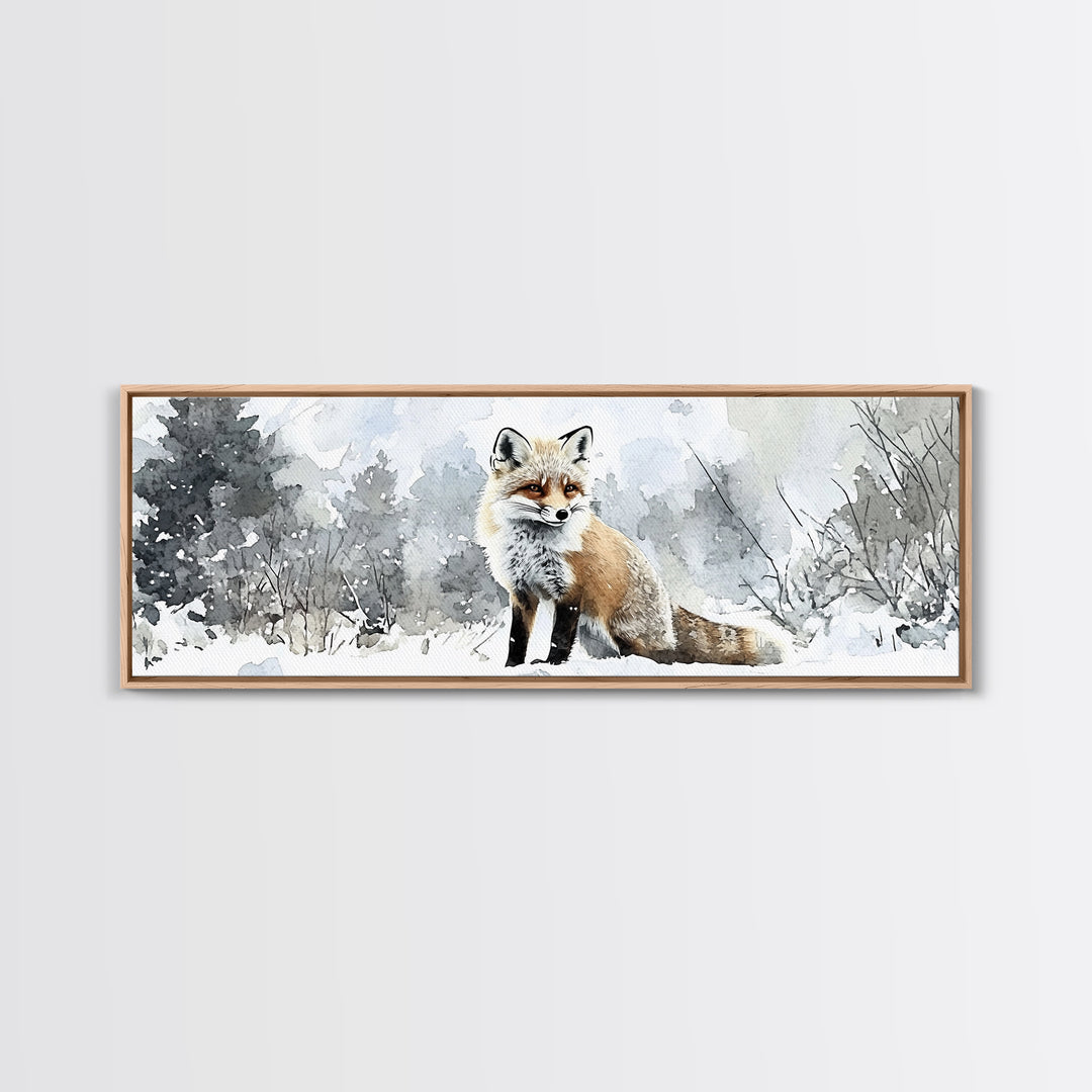 Red Fox In Snowy Forest Framed Canvas Print, Winter Wildlife Wall Art, Woodland Animal Decor, Rustic Nature Gift For Her