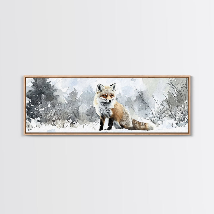 Red Fox In Snowy Forest Framed Canvas Print, Winter Wildlife Wall Art, Woodland Animal Decor, Rustic Nature Gift For Her