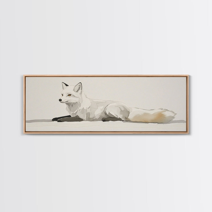 White Arctic Fox Minimalist Wall Art, Neutral Wildlife Canvas Print, Scandinavian Woodland Decor, Serene Animal Art Gift