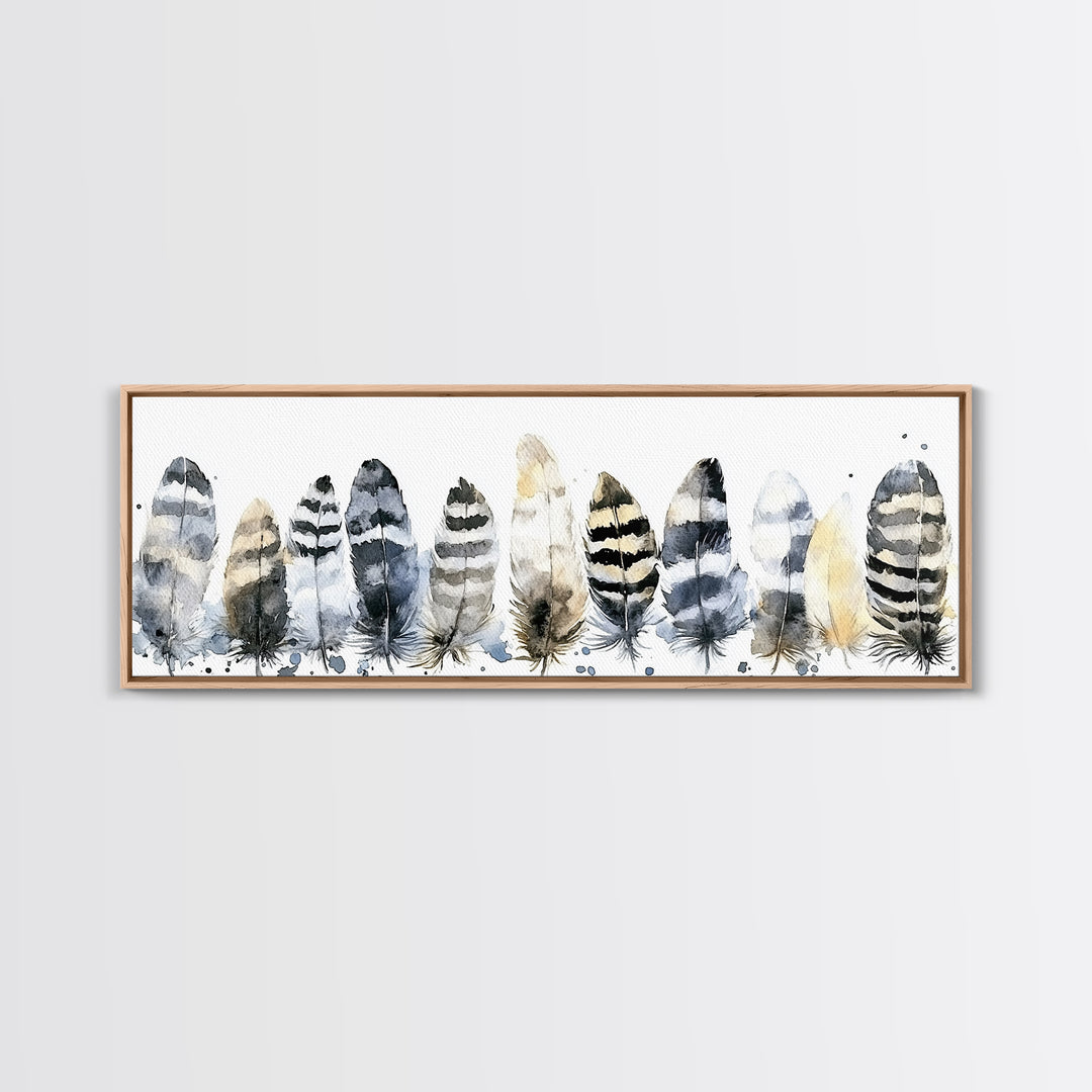 Watercolor Feather Collection Wall Art, Boho Bird Feather Canvas Print, Neutral Nature Decor, Rustic Gallery Wall Print Set