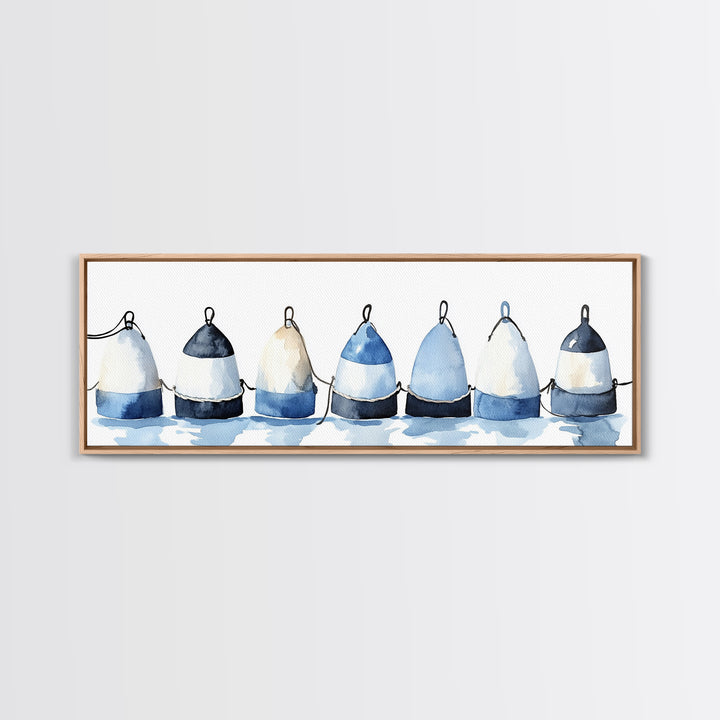 Blue And White Fishing Buoys Wall Art, Nautical Canvas Print, Coastal Bathroom Decor, Beach House Gallery Print, Ocean Wall Decor