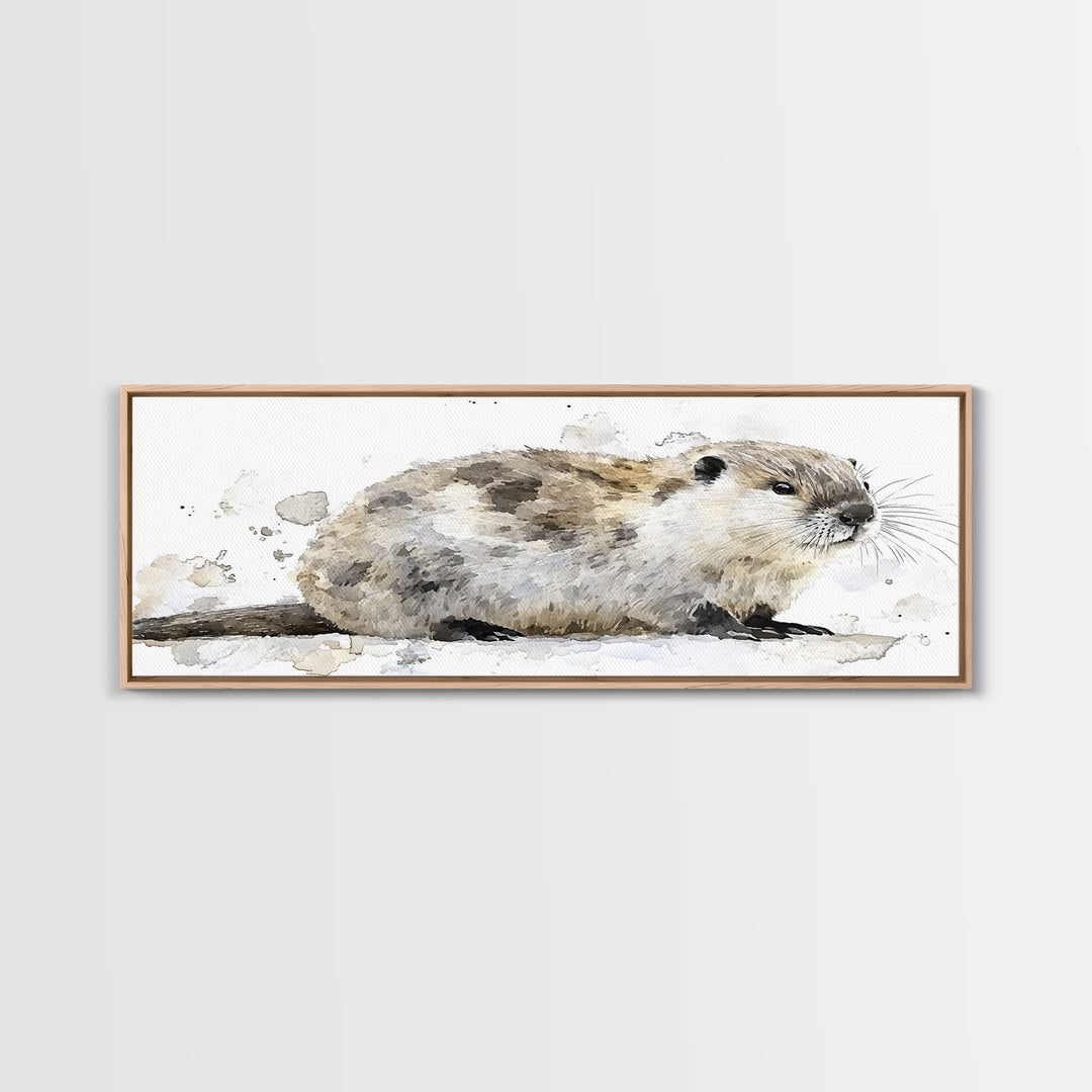 Cute River Otter In Snow Canvas Print, Watercolor Animal Art, Woodland Nursery Decor, Wildlife Wall Art, Housewarming Gift