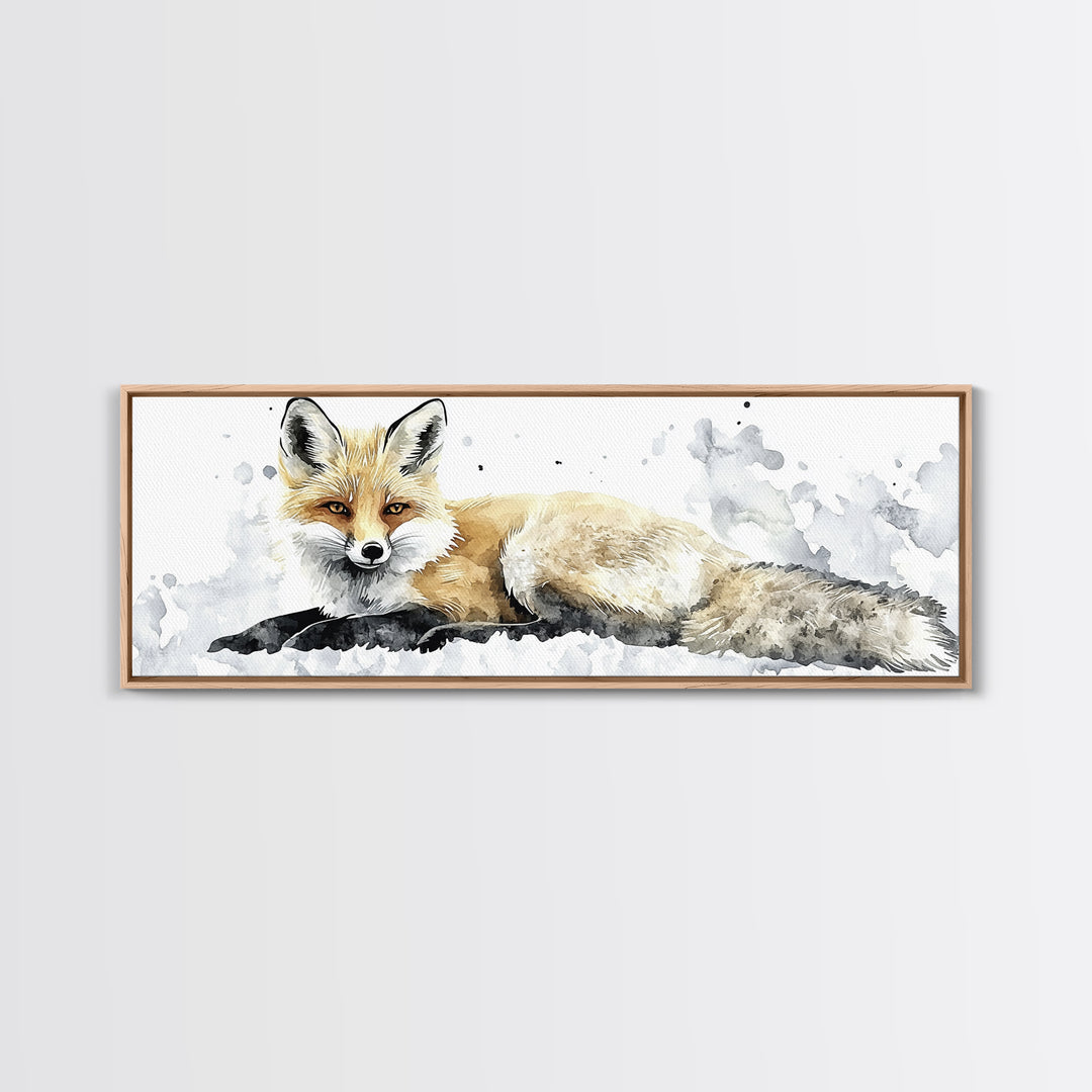 Realistic Fox Resting In Snow Canvas Print, Woodland Wildlife Wall Art, Winter Animal Print, Rustic Nursery Decor Gift For Her