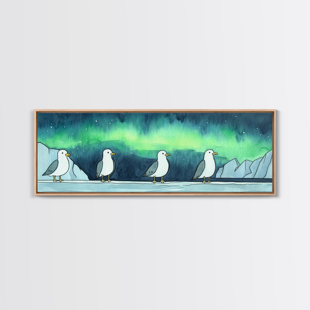 Northern Lights Penguin Wall Art, Cute Arctic Animal Print, Whimsical Nursery Decor, Coastal Ocean Home Decor Gift For Her