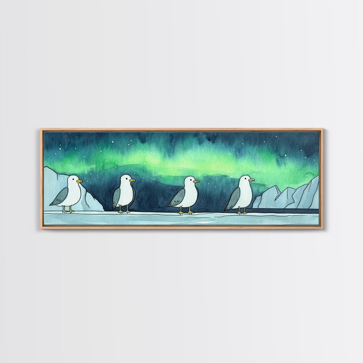 Northern Lights Penguin Wall Art, Cute Arctic Animal Print, Whimsical Nursery Decor, Coastal Ocean Home Decor Gift For Her