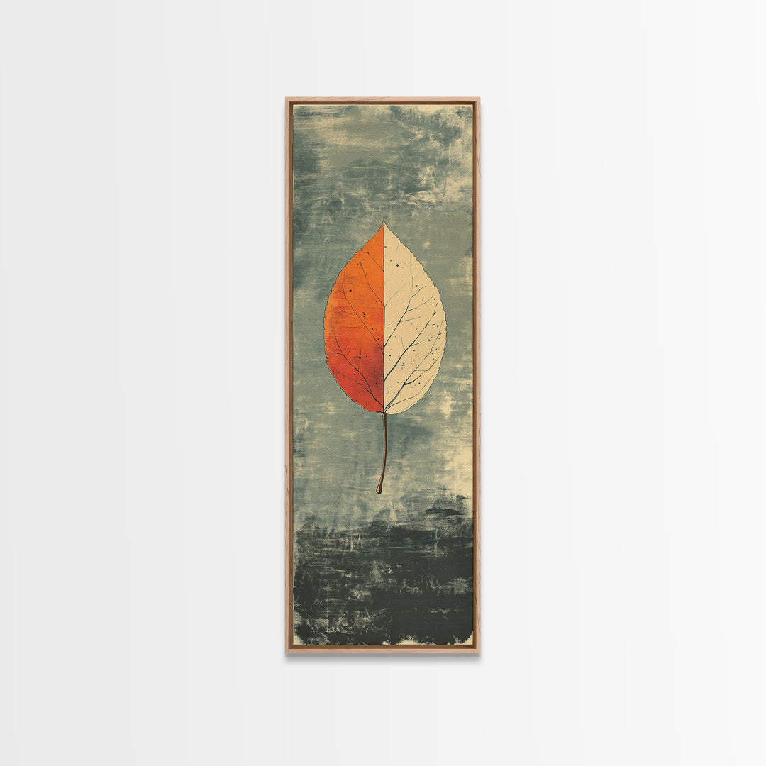 Single Autumn Leaf Minimalist Wall Art, Botanical Print, Japandi Neutral Decor, Earth Tone Modern Home Decor Framed Canvas Print