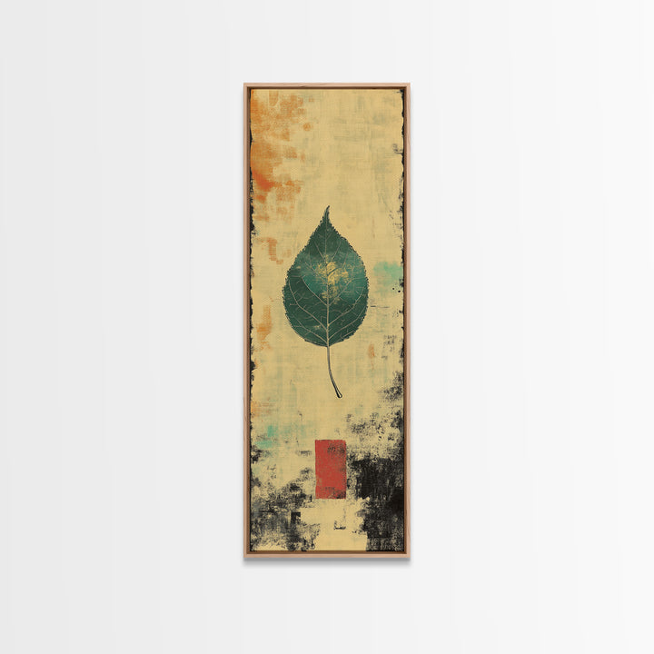 Green Botanical Leaf Wall Art, Japanese Wabi Sabi Nature Print, Minimalist Organic Modern Decor, Vertical Canvas Print For Home