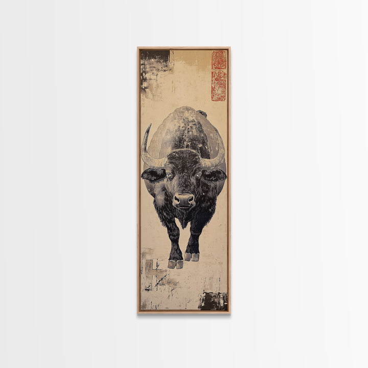 Black Bison Ink Study Wall Art, Rustic Wildlife Canvas Wall Art, Western Decor, Japanese Inspired Print, Gift For Him, Lodge Home Decor