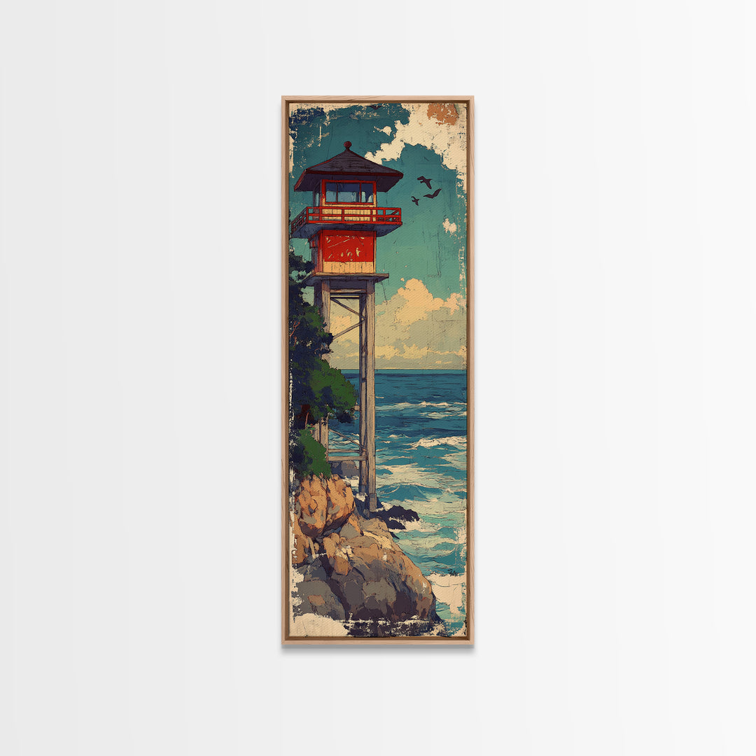 Coastal Lifeguard Tower Above Ocean Wall Art, Beach House Decor, Nautical Canvas Print, Seaside Landscape, Summer Home Decor Gift